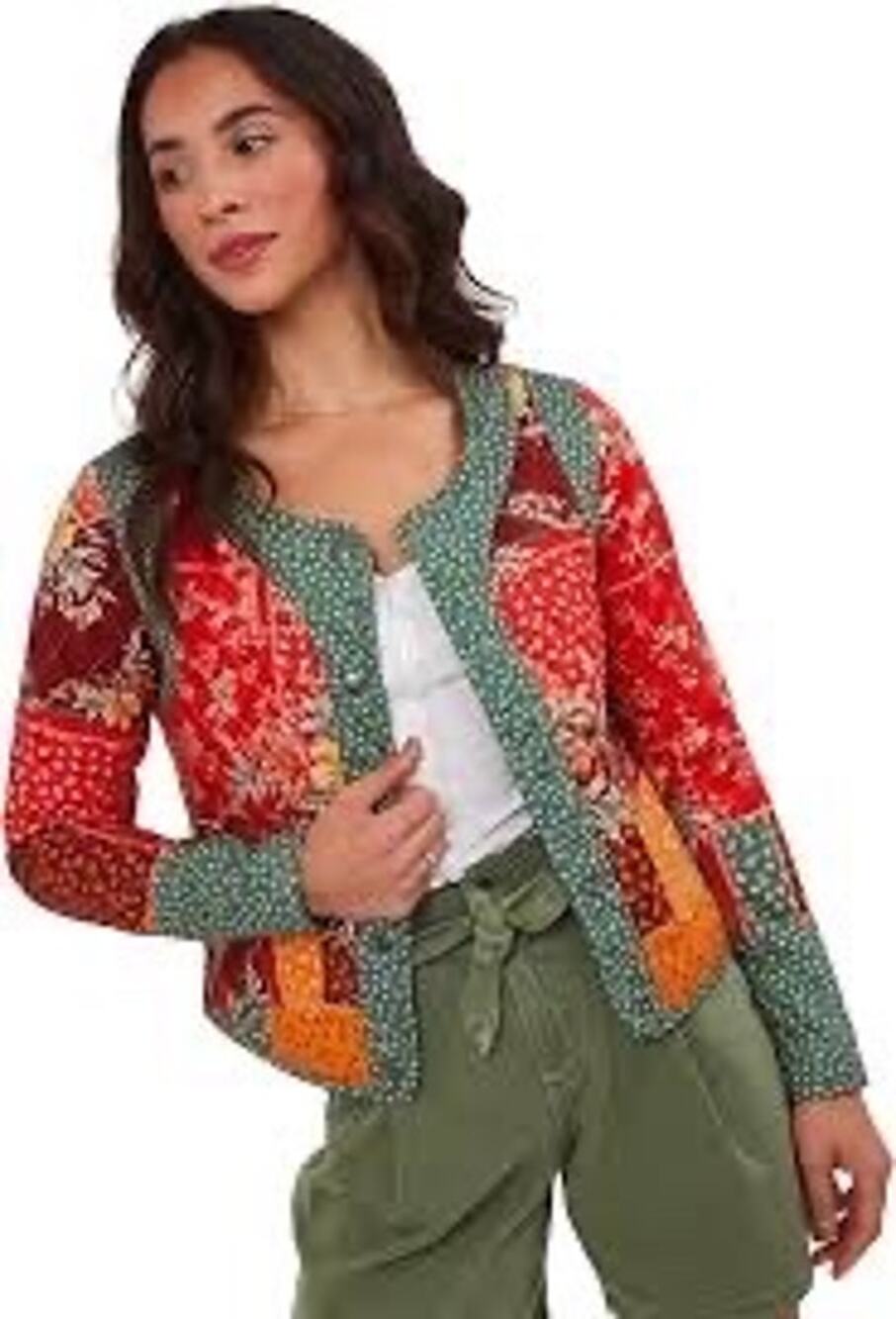 NWT Joe Browns Patchwork Quilted Jacket Crop Floral Boho Red Multi US 14/UK 8